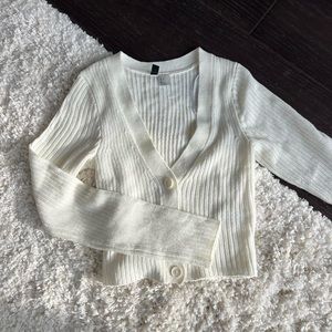 H&M Cropped Rib Knit Cardigan - Cream